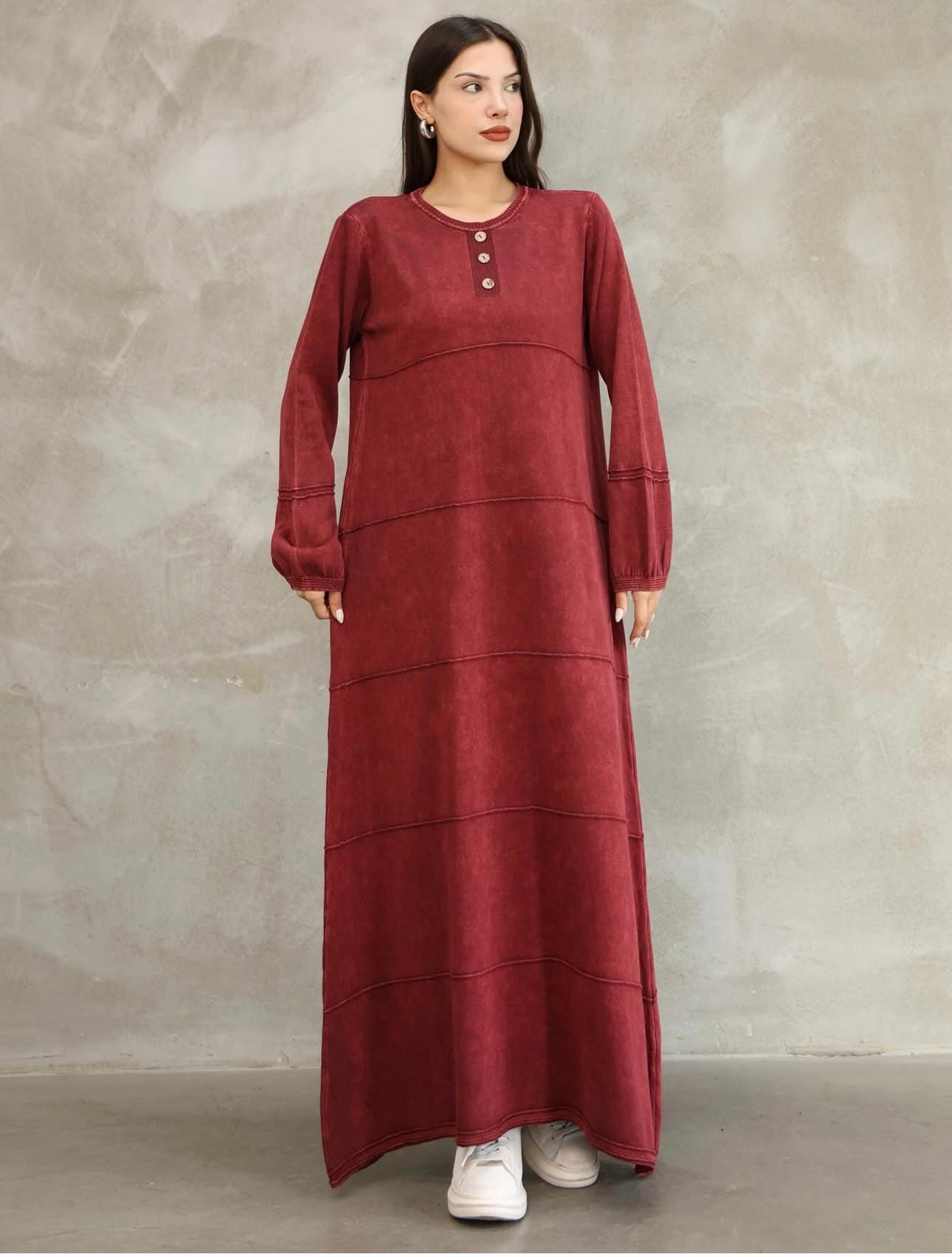 Sade %100 Pamuk Uzun Elbise