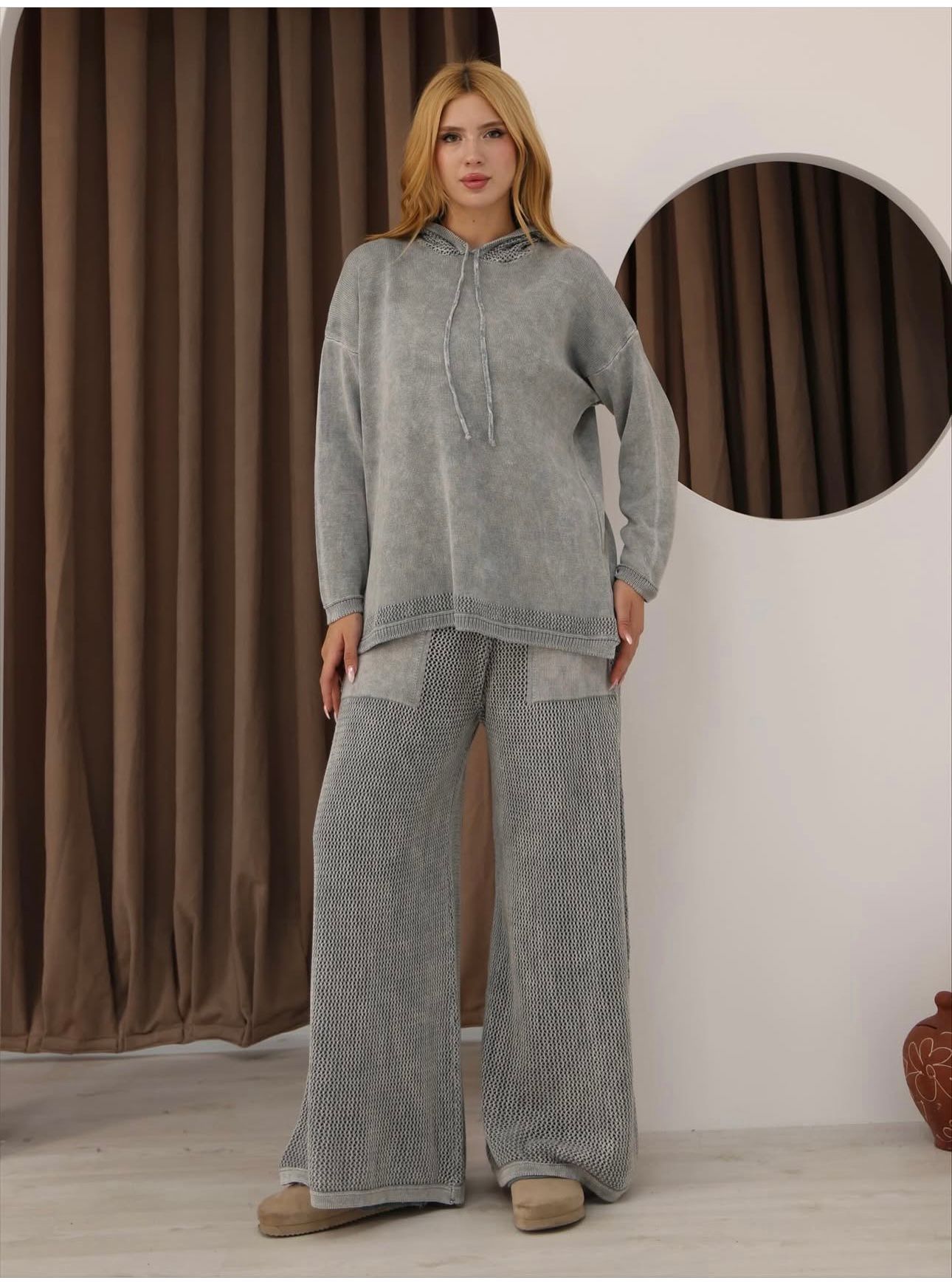 File detaylı pamuk alt üst takım ön görünüm