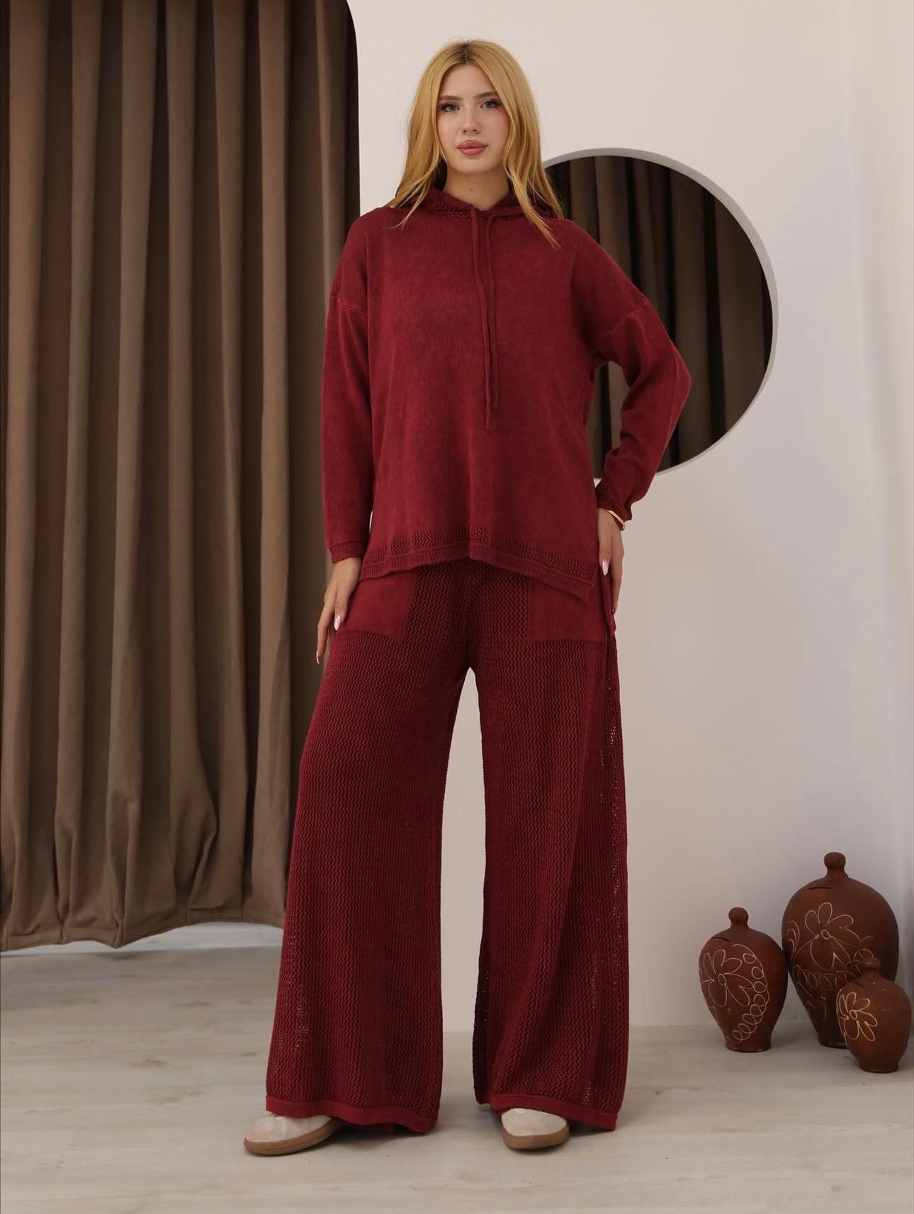 File detaylı pamuk alt üst takım model üzerinde