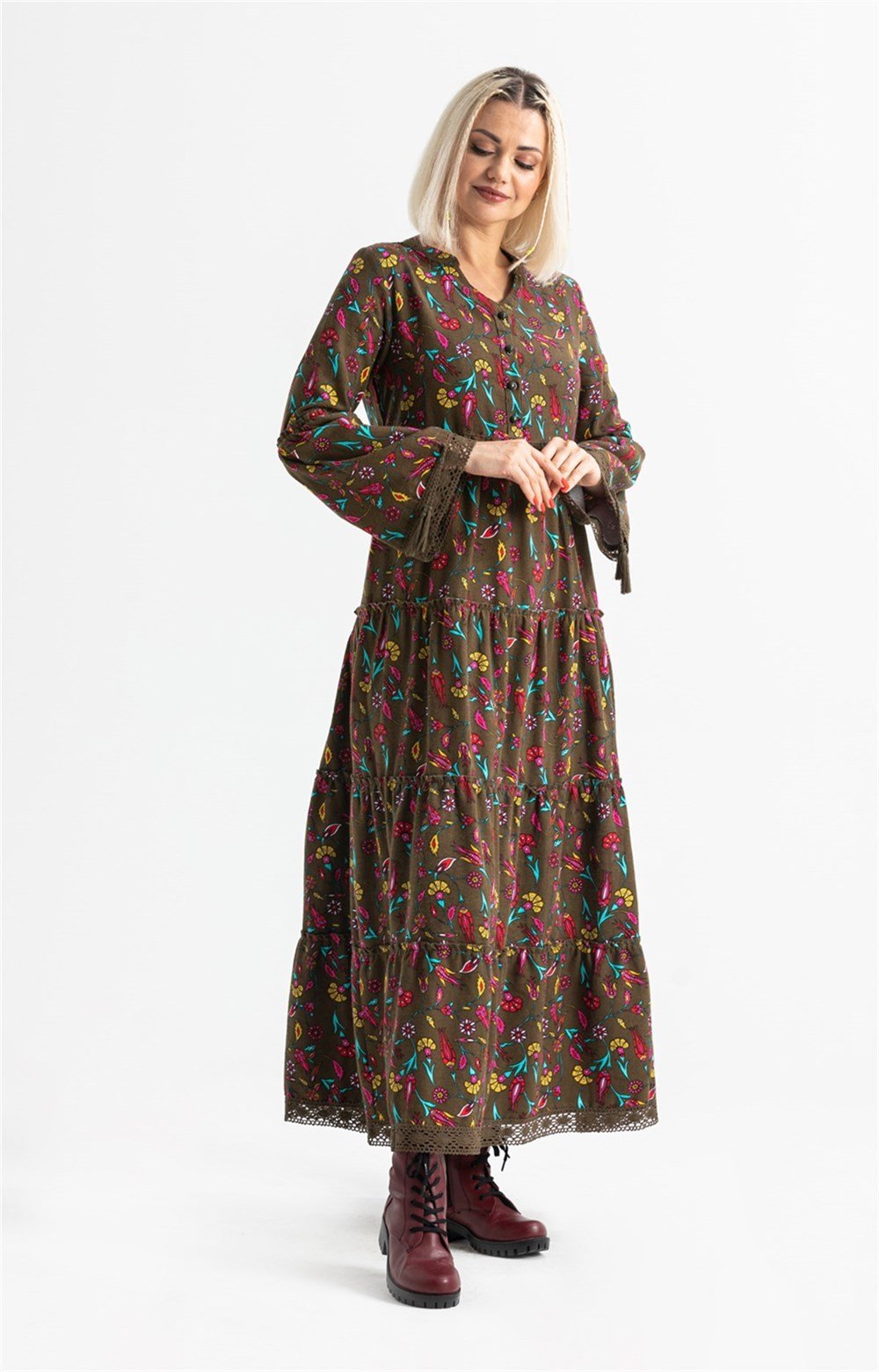 100% Cotton Flannel Dress with Tulip Motif