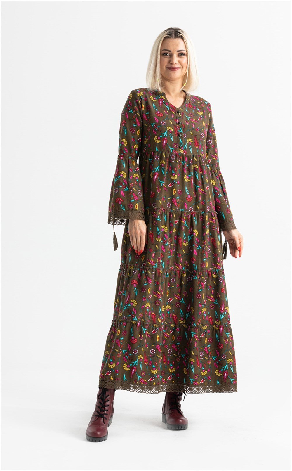 100% Cotton Flannel Dress with Tulip Motif