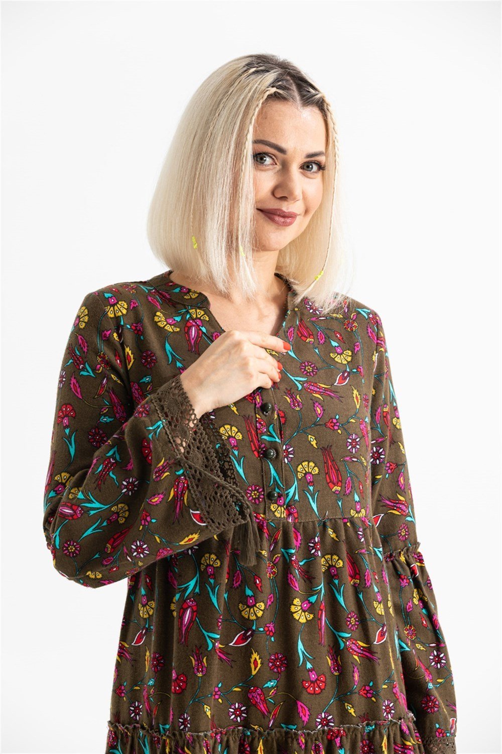 100% Cotton Flannel Dress with Tulip Motif