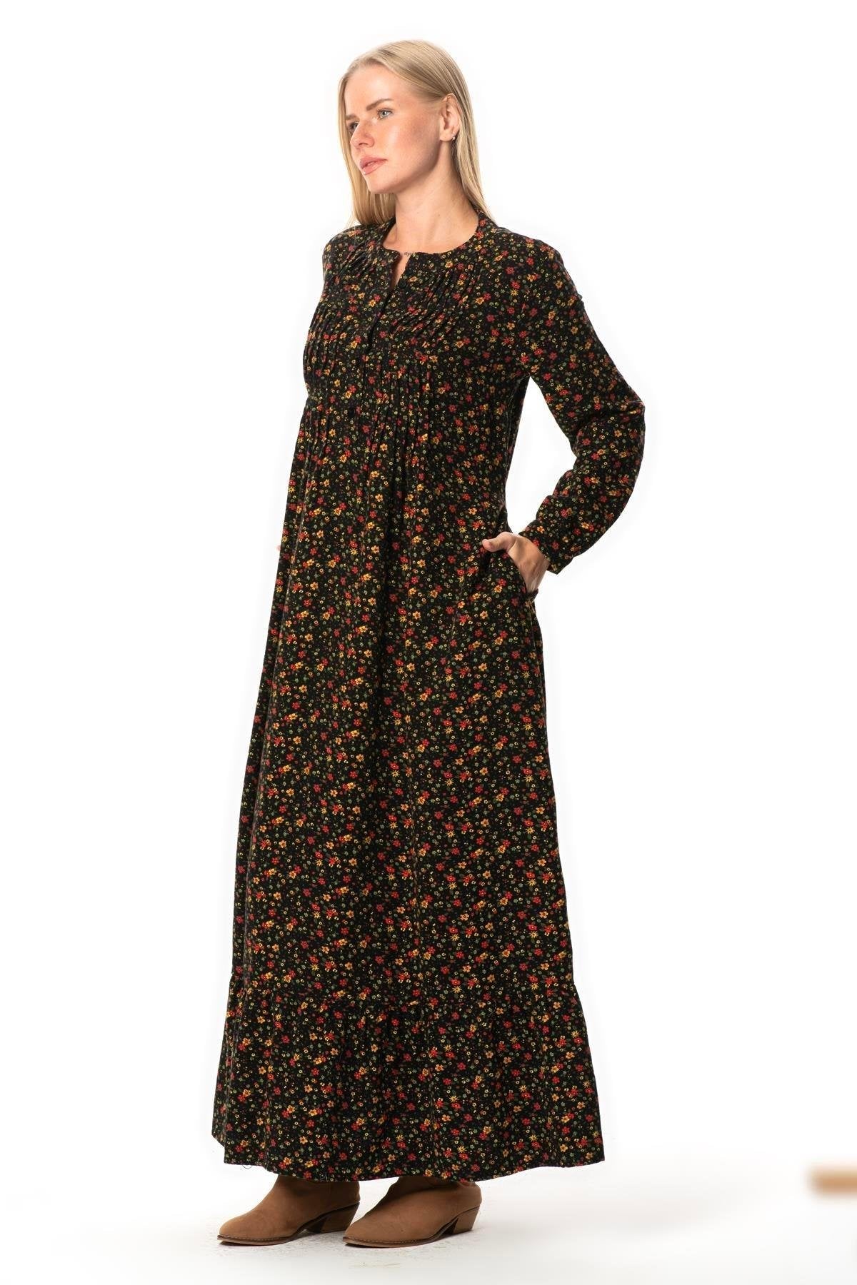 Straight Cut 100% Cotton Long Flannel Dress