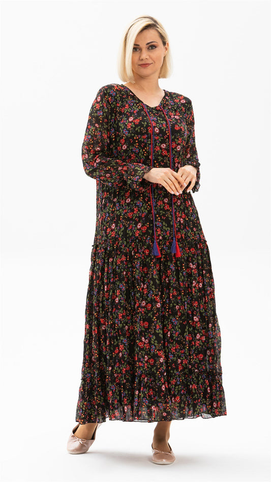 %100 Pamuk Vual Kumaş Tomurcuk Desen Elbise